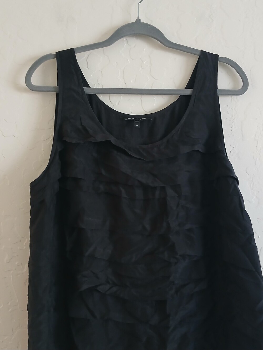 Eileen Fisher 100% Silk Georgette Ruffled Layered Dress XL Black Lightweight - Picture 7 of 8